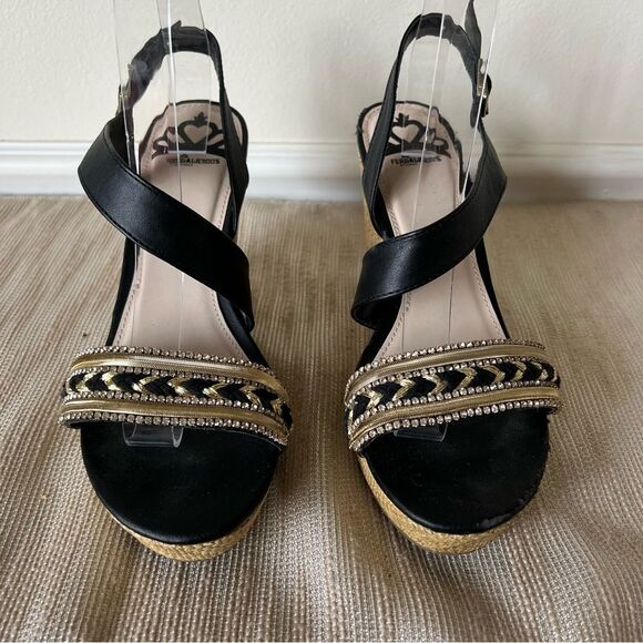 Fergalicious Black and Tan Wedge Sandals - Picture 2 of 16